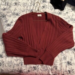 Aritzia Burgundy Ribbed Knit Cardigan